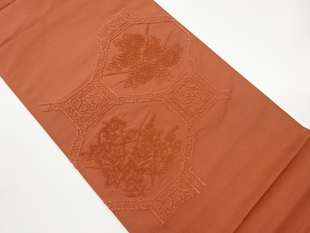 JAPANESE KIMONO / FUKURO OBI / EMBROIDERY / SHOKKOMON & FLOWER 